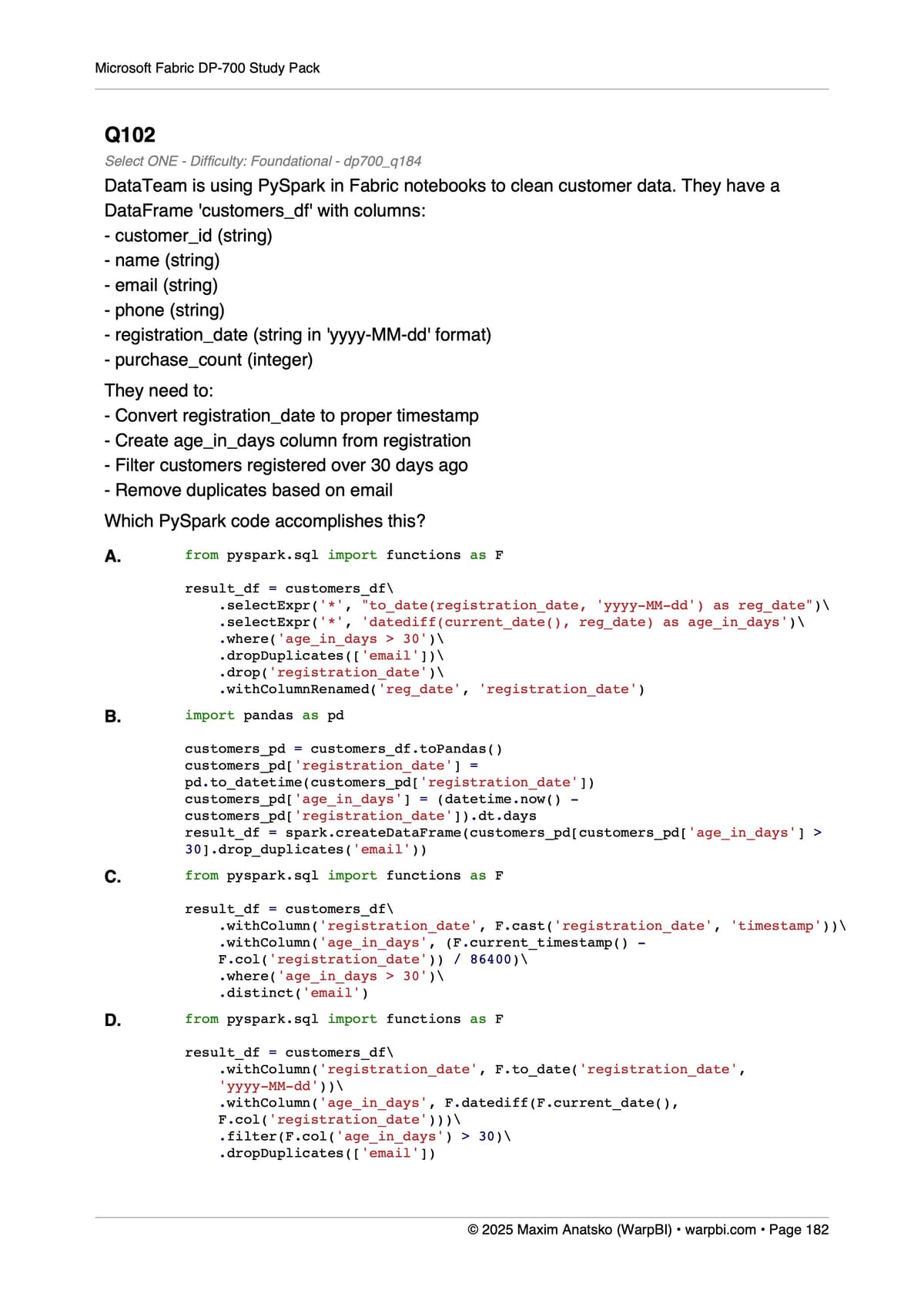 Data Engineering Scenarios sample question